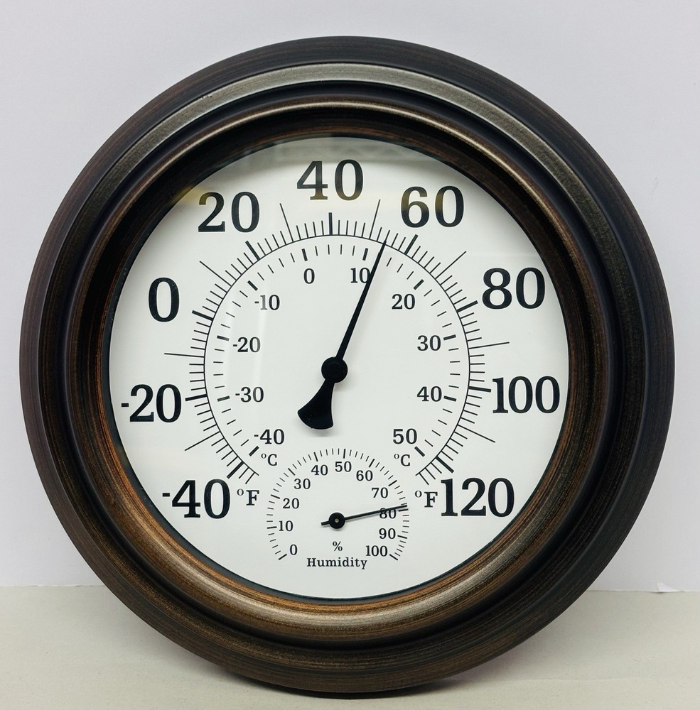 8 In Wall Thermometer & Hydrometer Indoor Outdoor Bronze