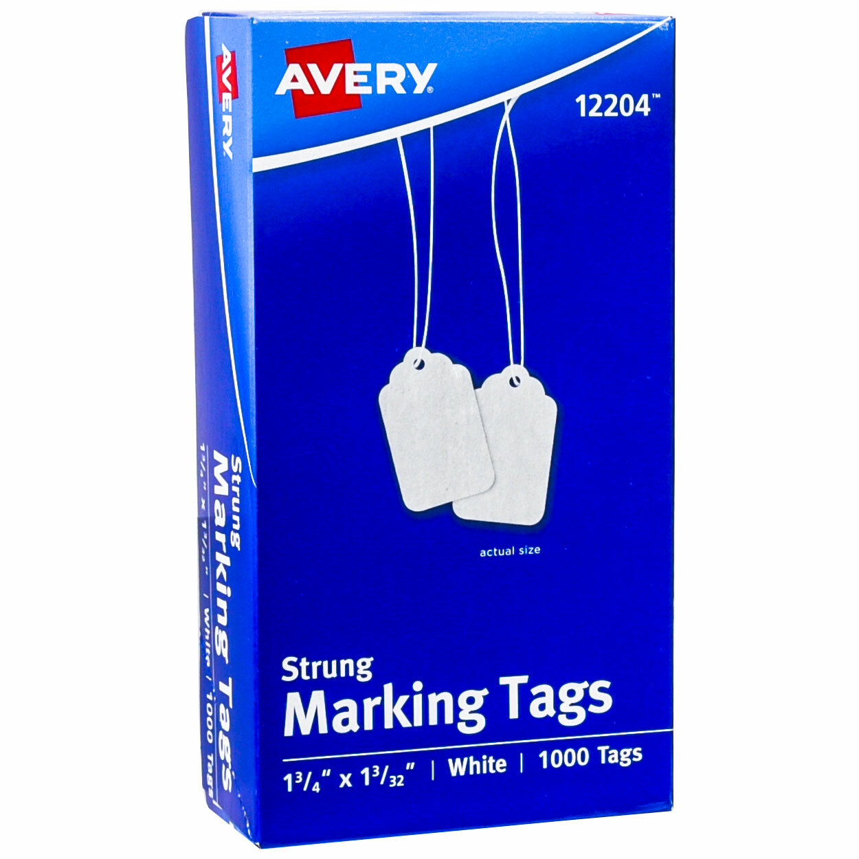 Avery 12204 Strung Marking Tags, 1-3/4 x 1-3/32", White, Box of 1000