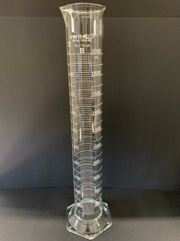 VWR Graduated Cylinder 10546-062 Class B 2000 mL Hexagonal Base