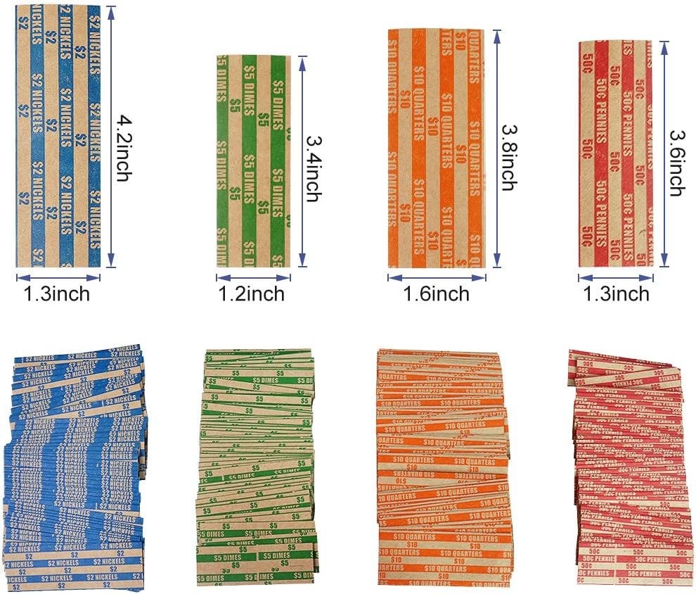 100 Assorted Flat Coin Roll Wrappers - Durable, Precision-Sized for Easy Sorting