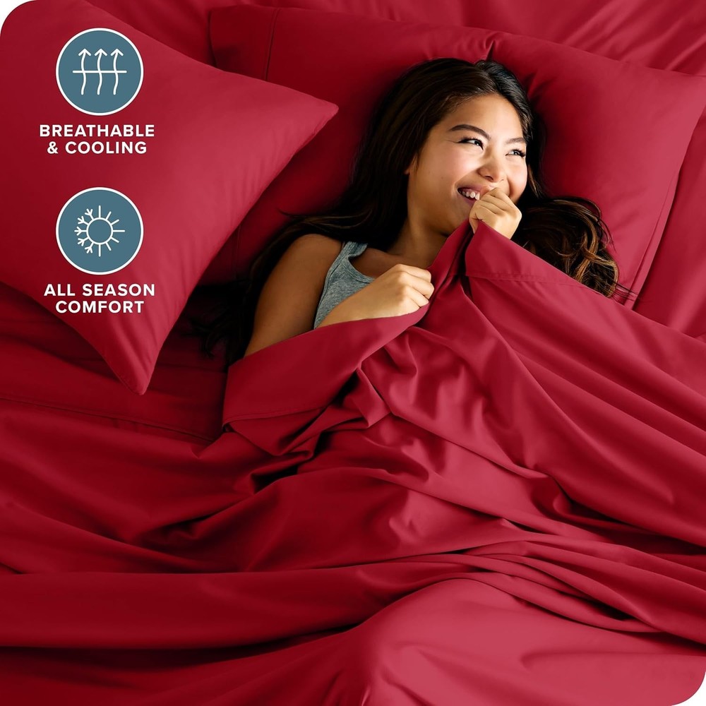 Deep Pocket Queen Bed Sheets - 1800 Thread Count Microfiber - Luxurious Red