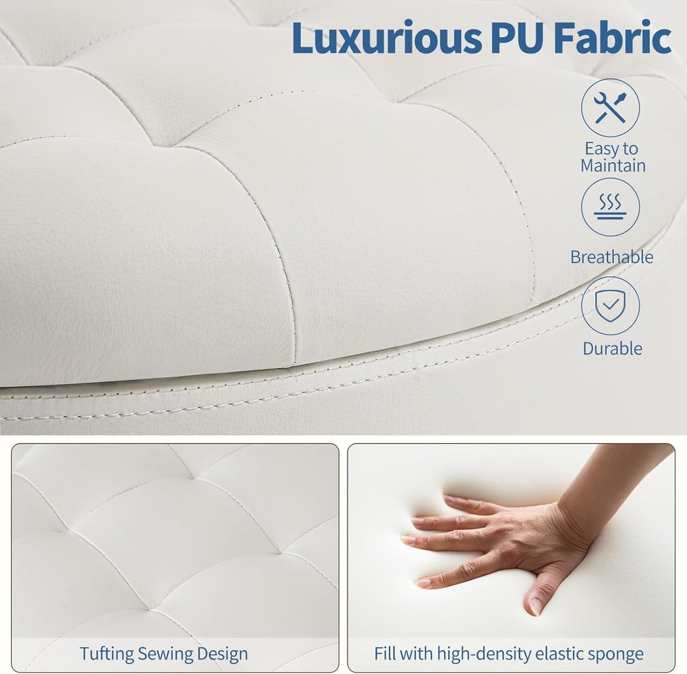 Upholstered Button Tufted Round Ottoman, PU Storage Ottoman Round,Lid Footstools