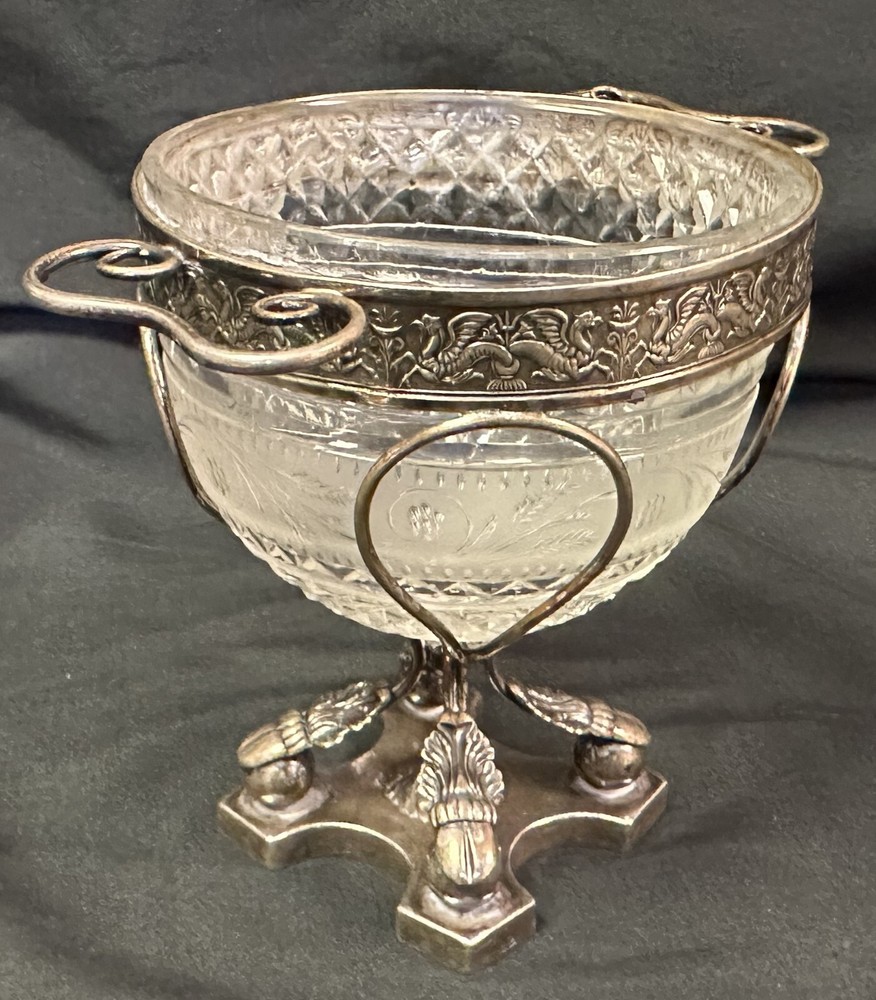 Antique Sterling Silver Compote Cut Crystal Insert