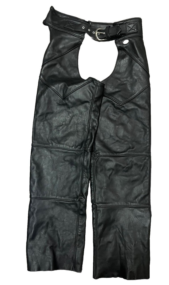 HARLEY DAVIDSON MOTORCYCLE BLACK LEATHER CHAPS & VEST Size Medium