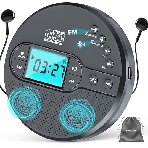 Portable CD Player with 2000mAh Rechargeable Battery-Bluetooth Connect CD Grey