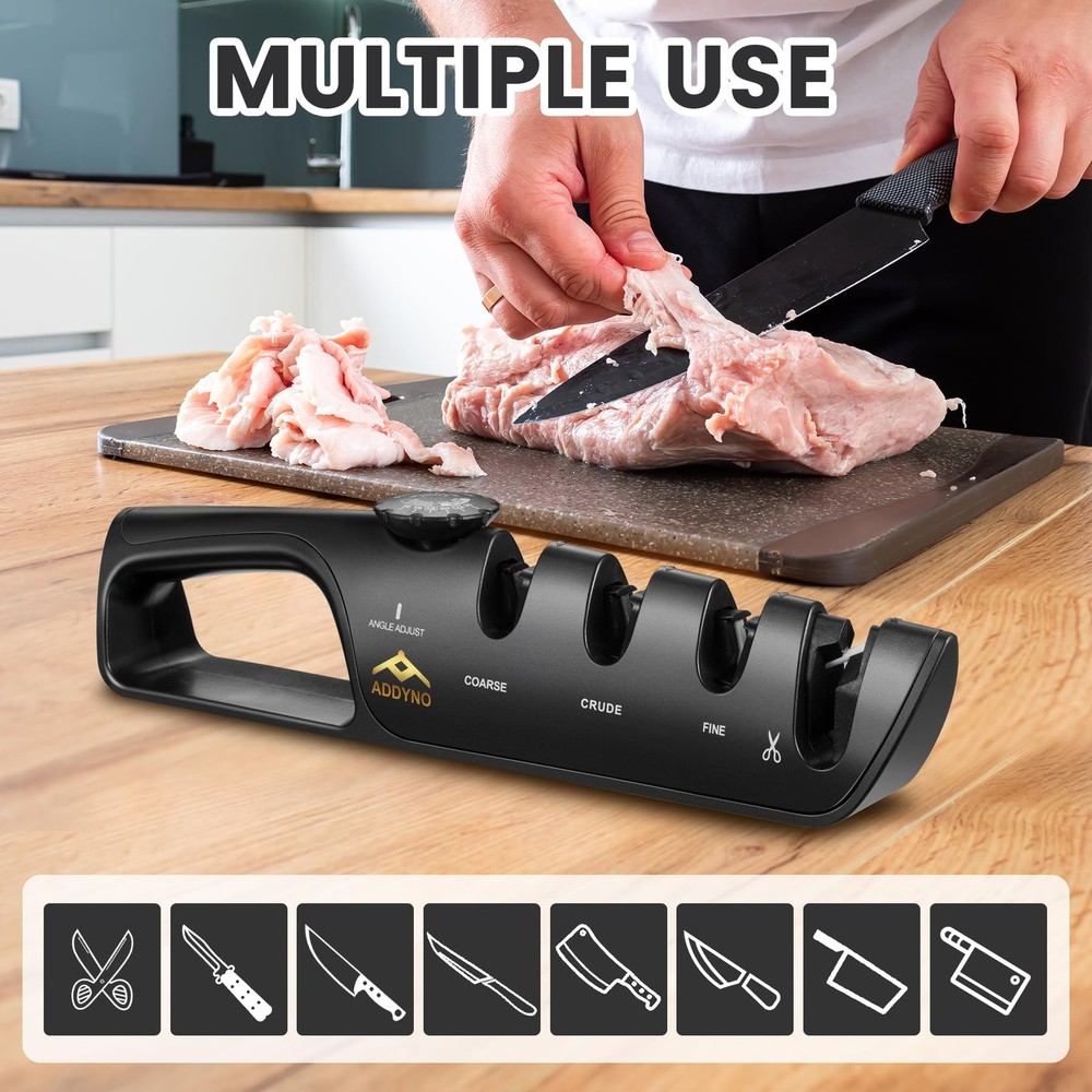 4in1 Knife Sharpener with Angle Guide, Adjustable Edge,3Stage Coarse–Sharpen–...