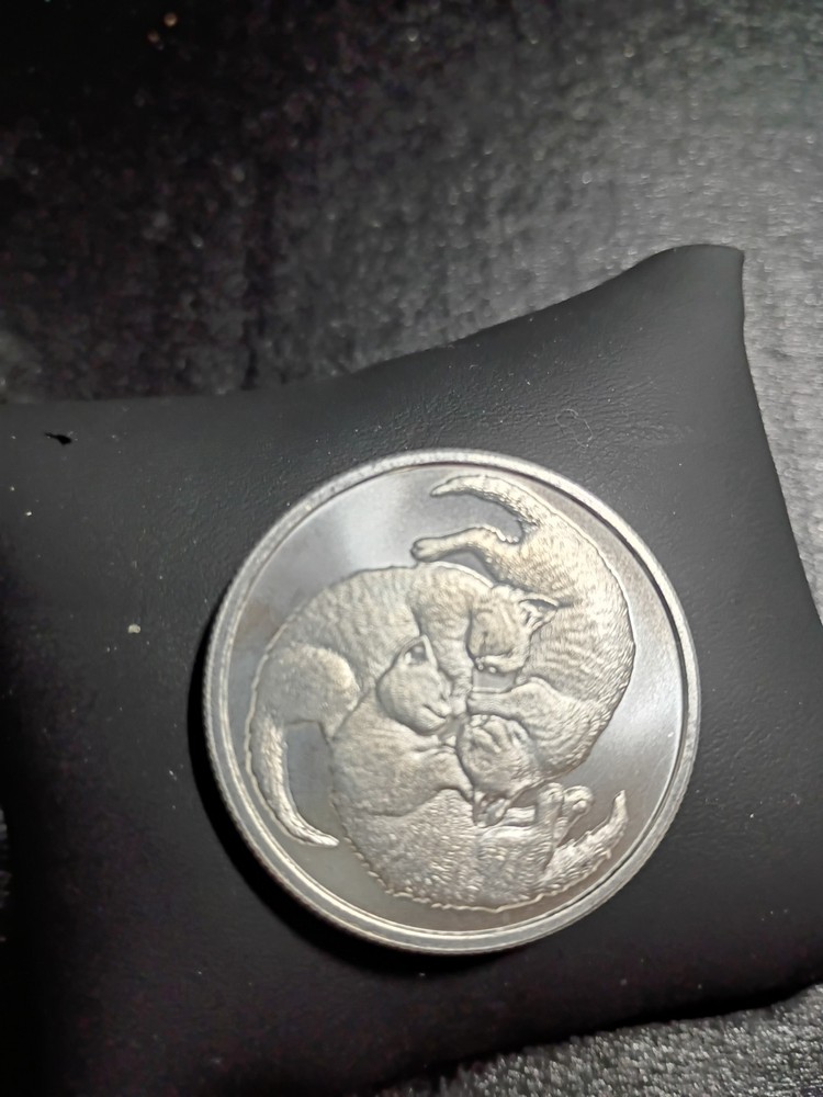 THREE SLEEPING CATS - 1 OZ .999 FINE SILVER Token / Round - *some oxidation