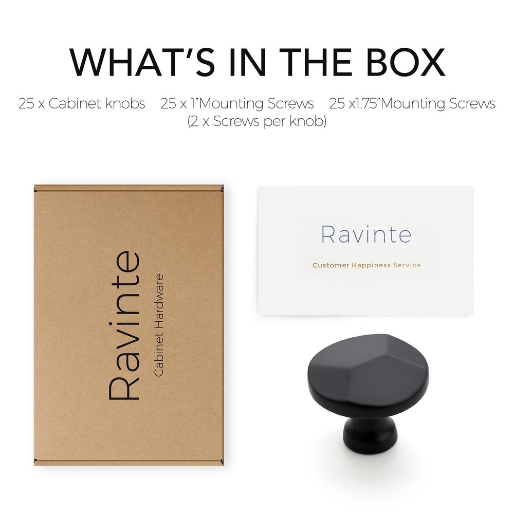 25 Pack Matte Black Round Cabinet Hardware Knobs,Solid Alloy Single Hole Draw...