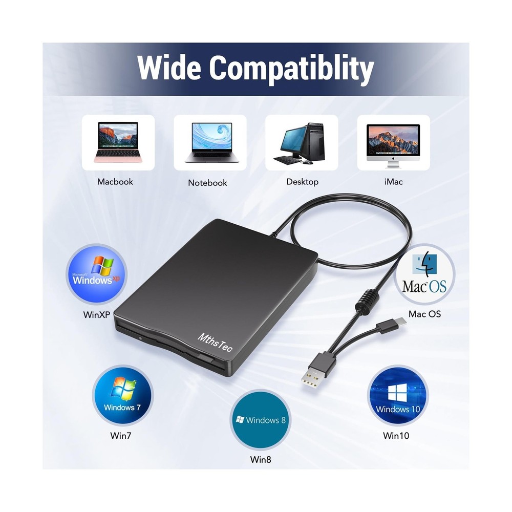USB Floppy Drive, External 3.5" USB & Type-C External Floppy Disk Drive Porta...