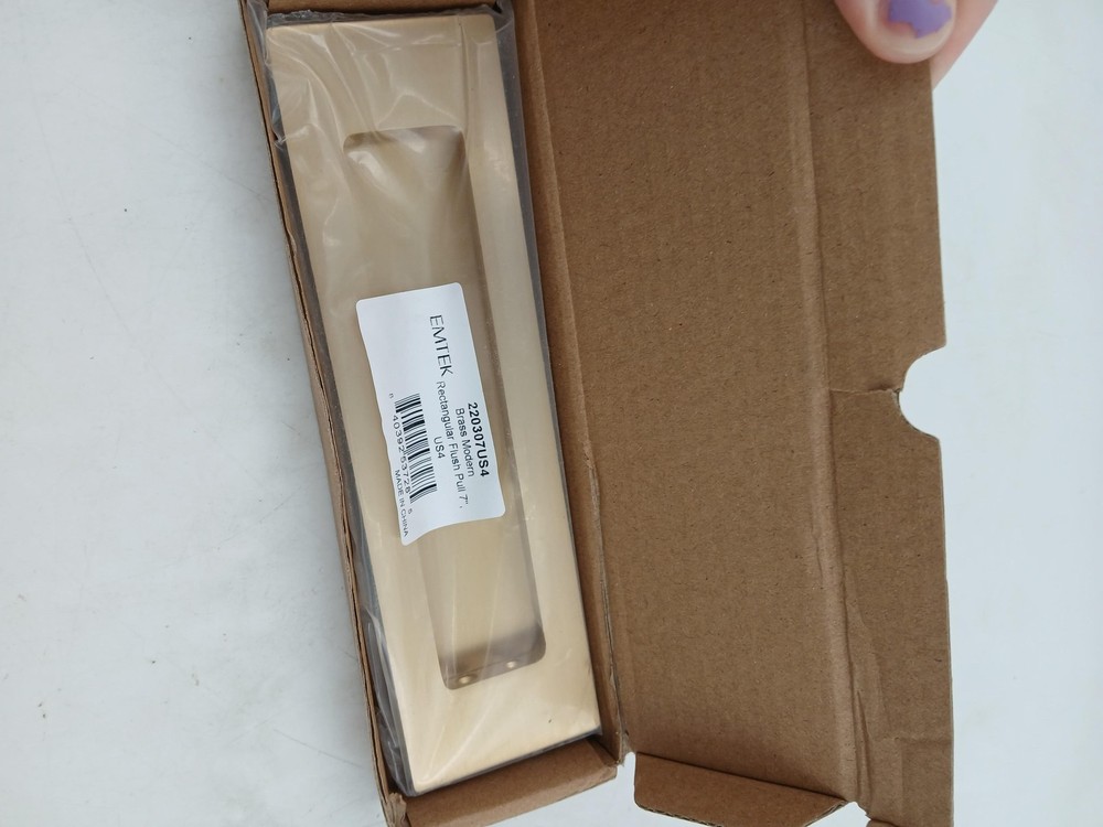 Emtek Brass Rectangular Flush Pull 7in Satin Gold Modern Sliding Door Hardware