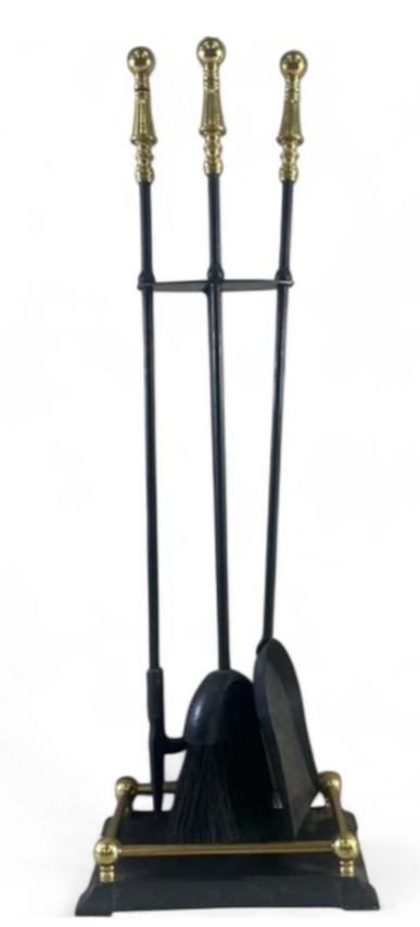 Vintage Cast Iron Fireplace Tool Set 3 Pc + Stand