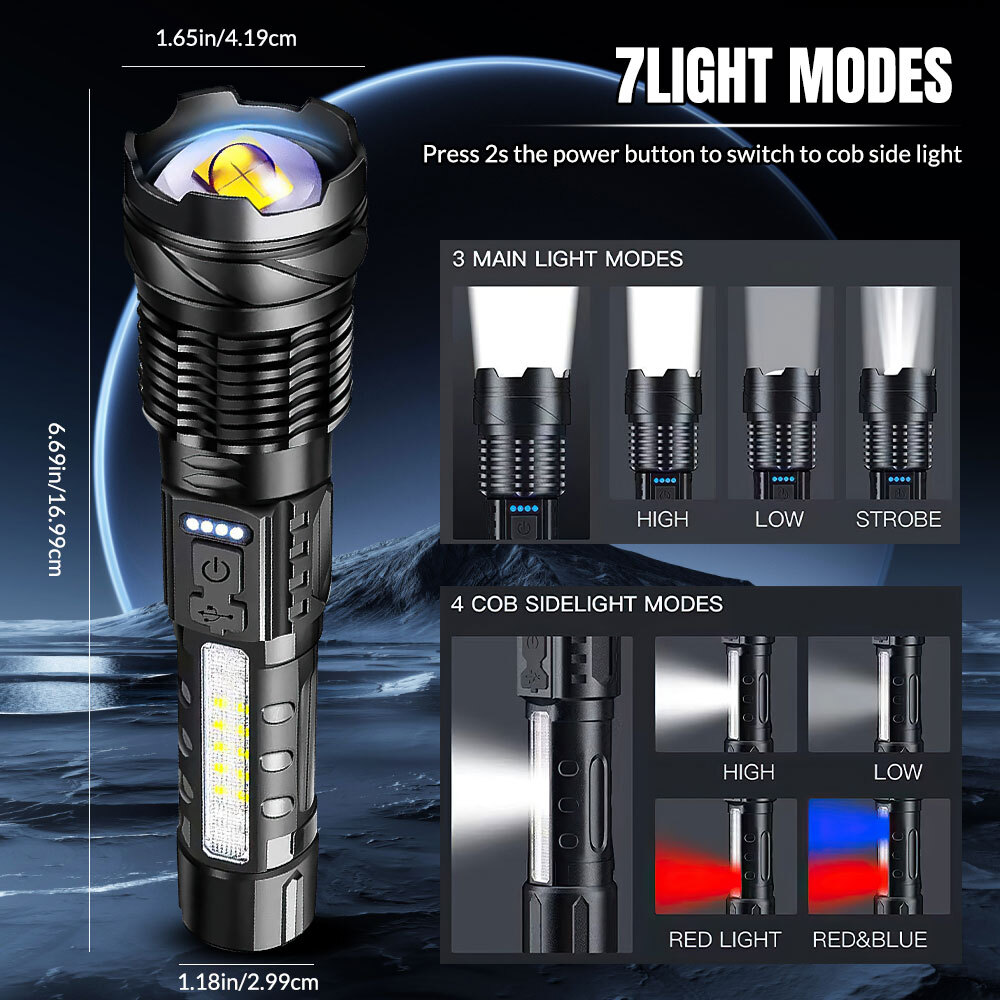 15000000LM Super Bright LED Flashlight Tactical USB Rechargeable LED Work Light