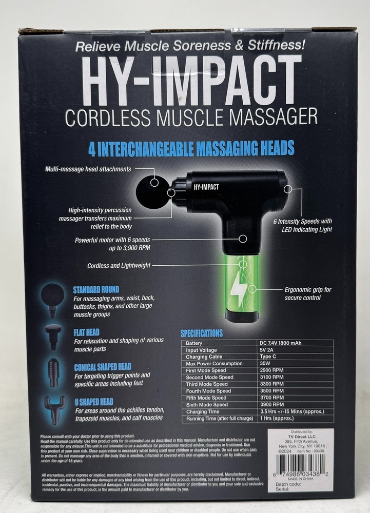 HY-IMPACT Deep Tissue Cordless Muscle Massager with Four Interchangeable heads