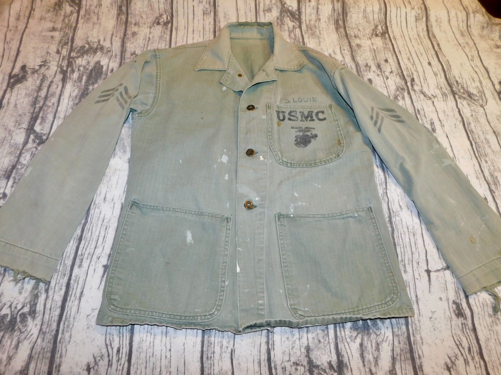 VTG 1940's USMC HERRINGBONE JACKET WWII BUTTON UP