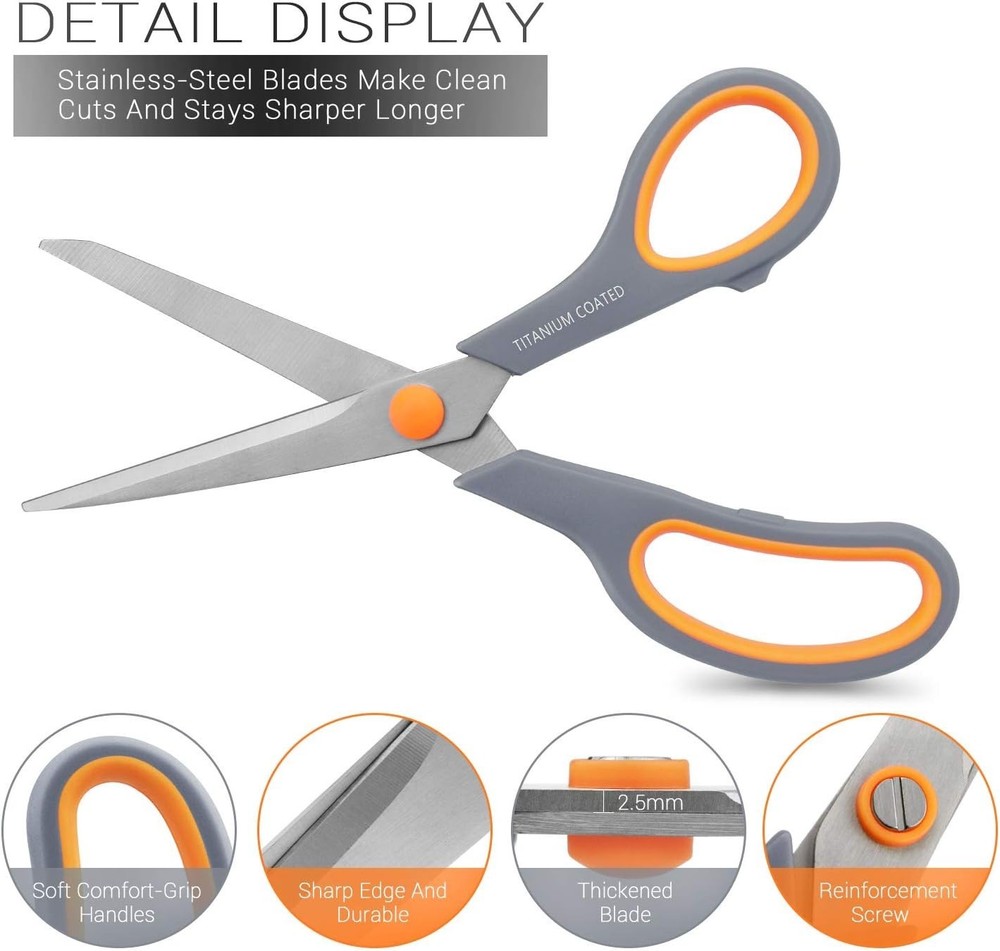 8" Titanium Coated Scissors - Multipurpose Sharp & Comfortable for All Users