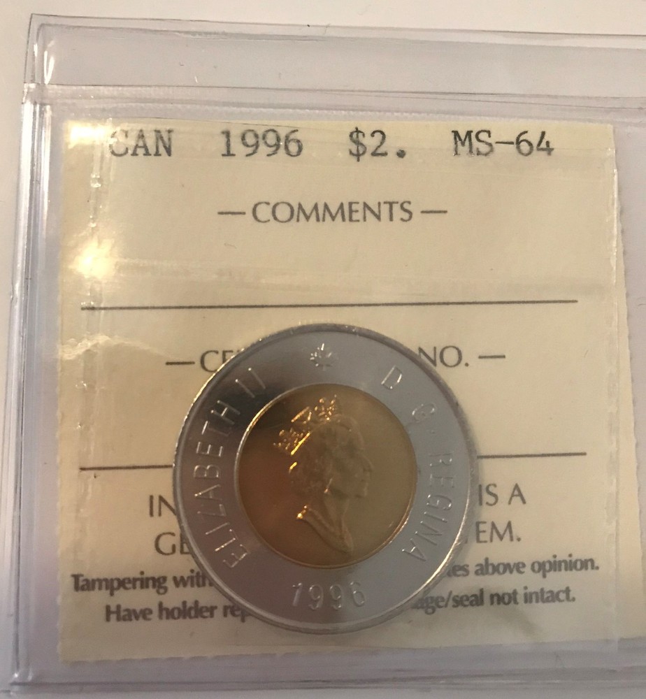 1996 Canada 2-dollar $2 Polar Bear ICCS MS-64
