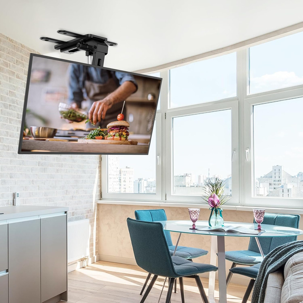 Motorized Ceiling TV Mount for 37-75" Screens with Remote, Black