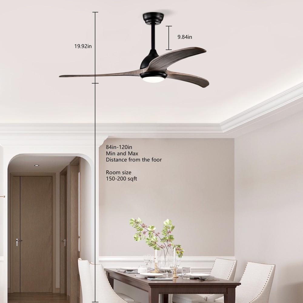 52"Solid Wood BladesCeilingFan Indoor Ceiling Fan With Light with Remote Control