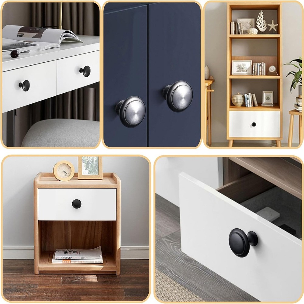 30 Pack Matte Black Kitchen Cabinet Knobs Round Drawer Pulls Stainless Steel