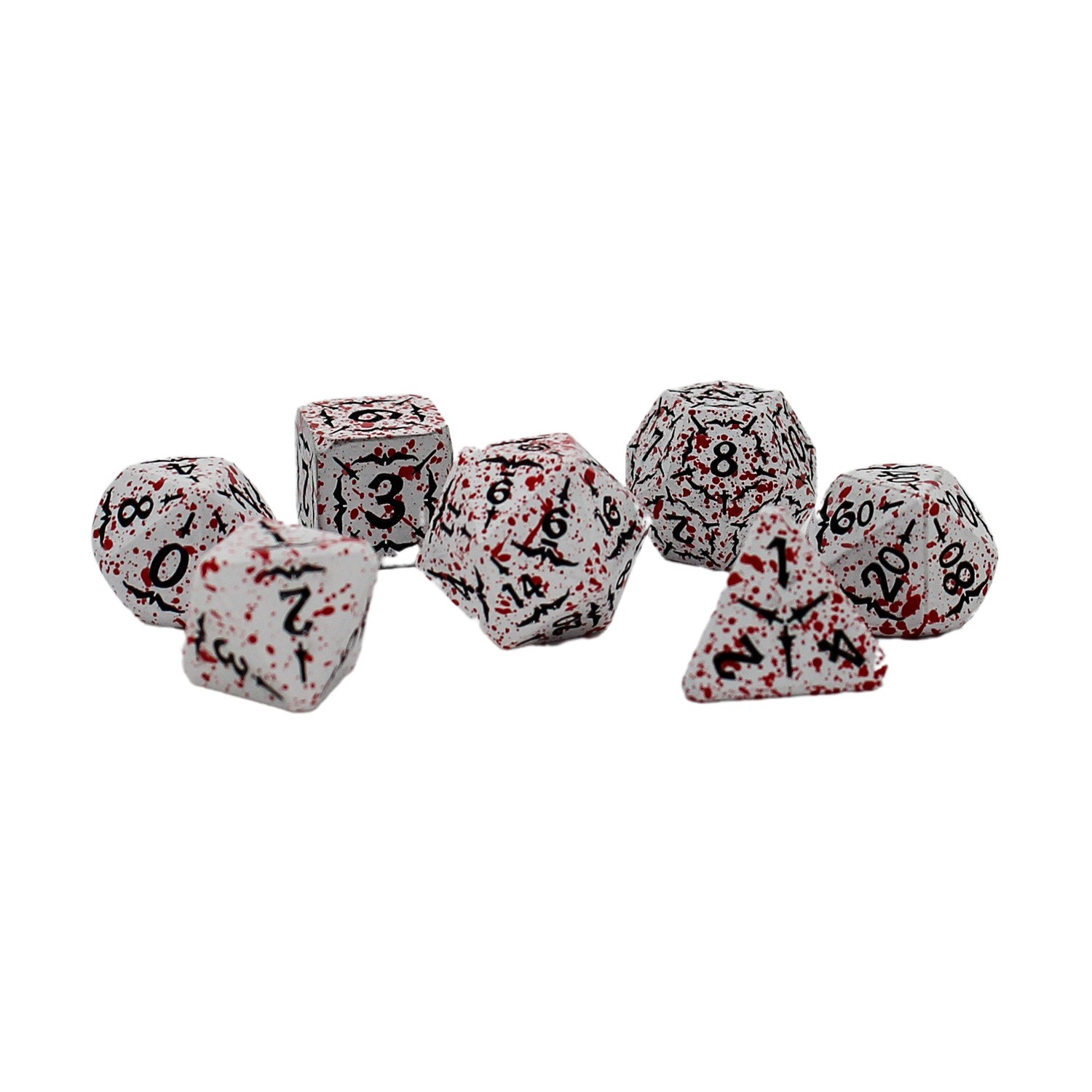 Seven Seas Pirates Metal White Blood-Like Paint Splattered Dice Set Hexagon Box