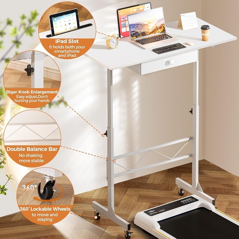 Adjustable Height Standing Desk Ergonomic Computer Table W/ Drawer & Wheels New