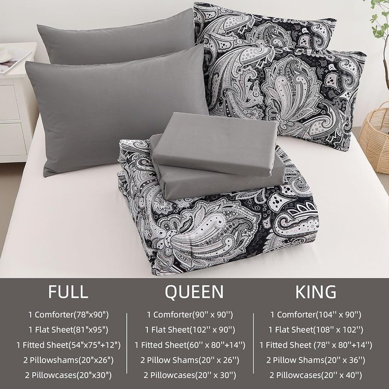 Boho Paisley Comforter Set 7 Piece Soft Microfiber Bedding Elegant Design New