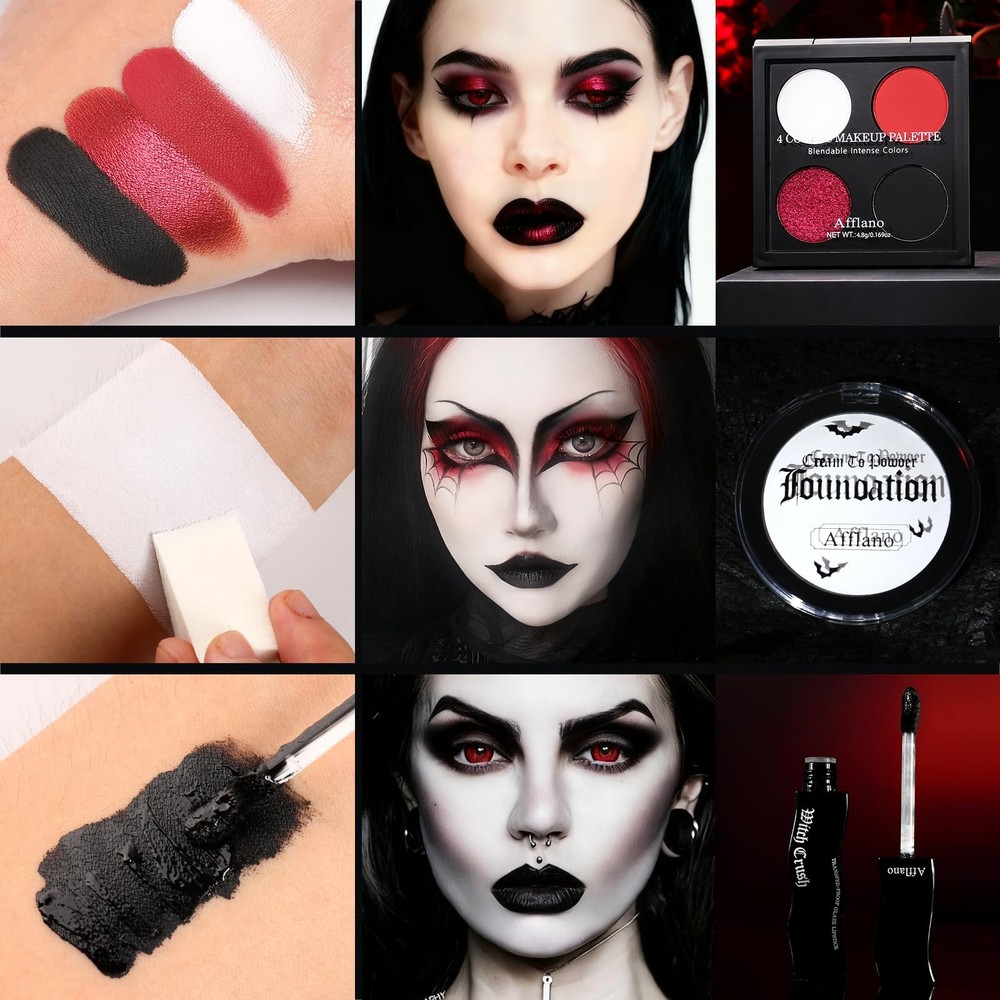 Goth Makeup Kit – Complete Gothic Make up Set for Vampire, Witch, Clown, Emo,...