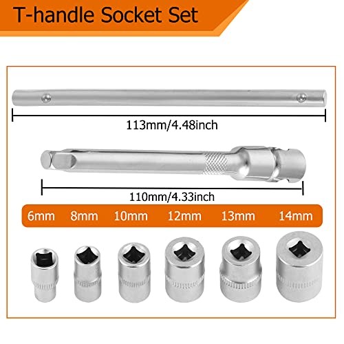 Folding Mini T-Handle Socket Set 1/4'' Drive Tool Kit for Motorcycle ATV UTV,