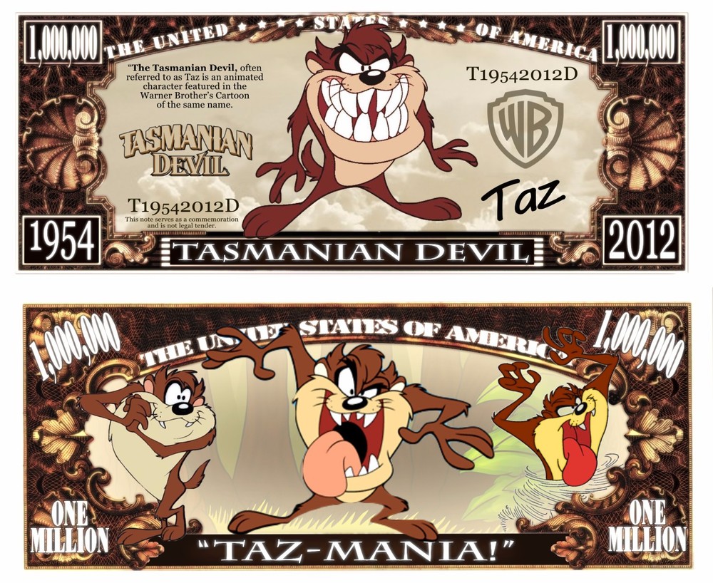OUR TASMANIAN DEVIL DOLLAR BILL (2 Bills)