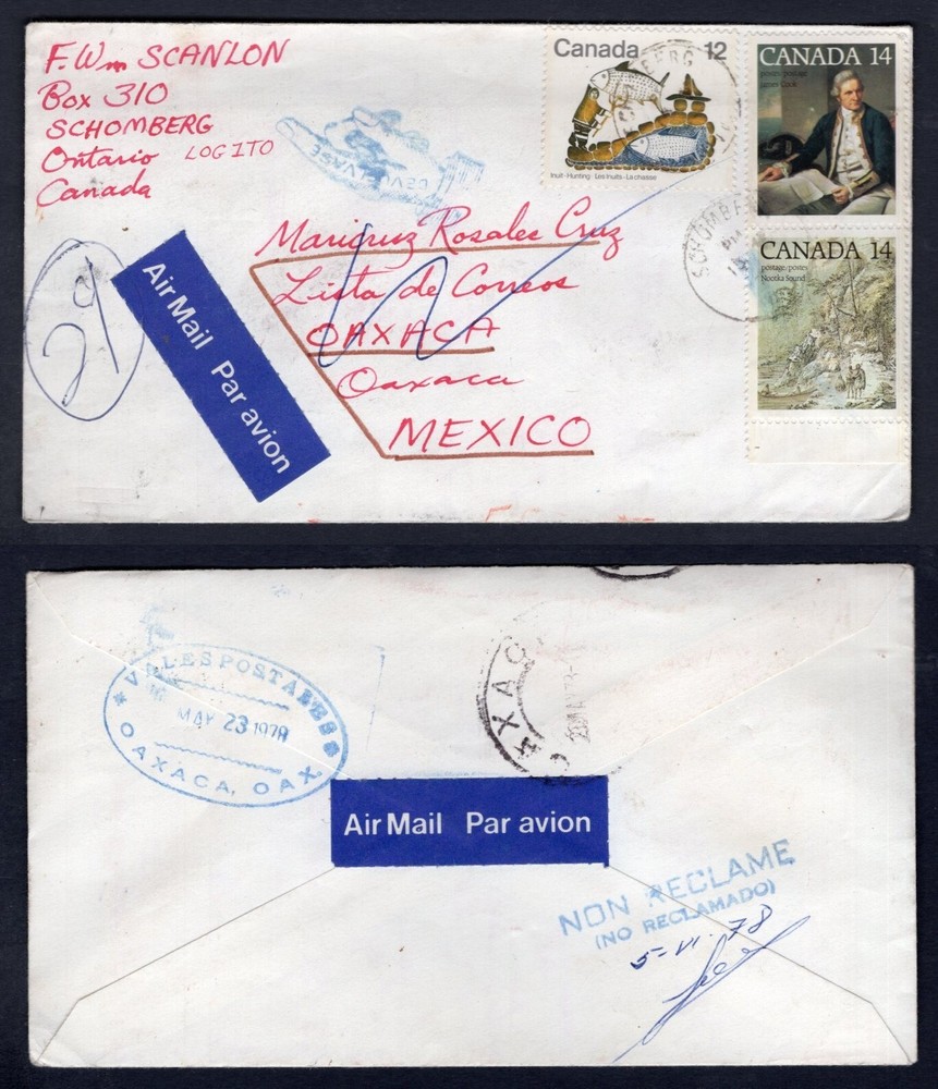 Canada Schomberg 1978 Airmail Cover to Mexico. RETURNED