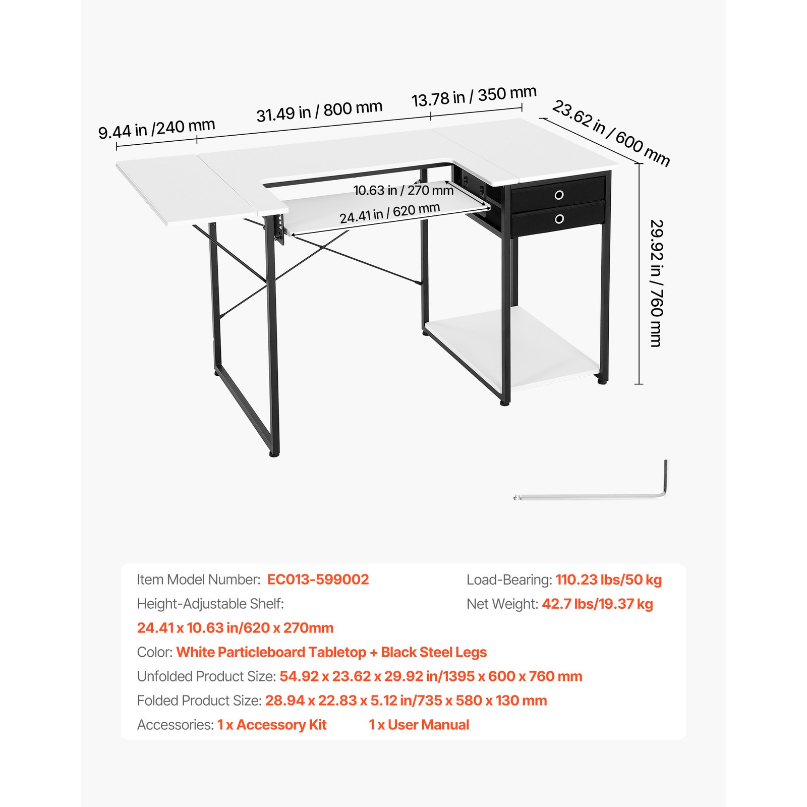 Uimoso Multipurpose Sewing Machine Table with Drawers and Foldable Shelf