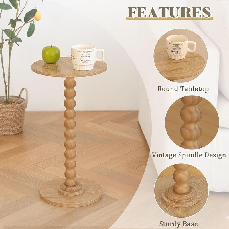 Round Small Side Table Minimalist Drink Table End Table Compact W/ Easy Assembly
