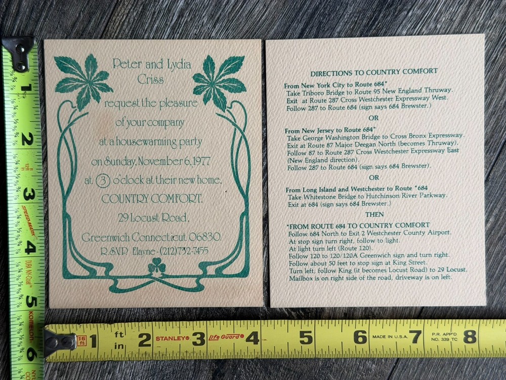 KISS PETER CRISS Lydia Criss Housewarming Invitation 1977 Vintage Kiss Aucoin