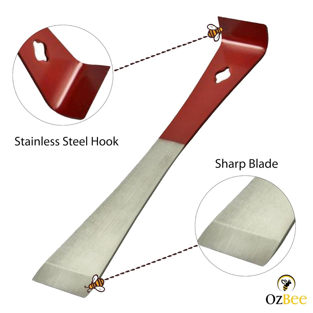 OZBEE 2 Pcs Stainless Steel Hive Scraper Tools | Essential Beekeeping Red