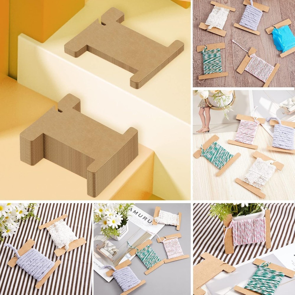 Kraft Cardboard Ribbon Organizer - 100 Elegant Spools for Creative Projects