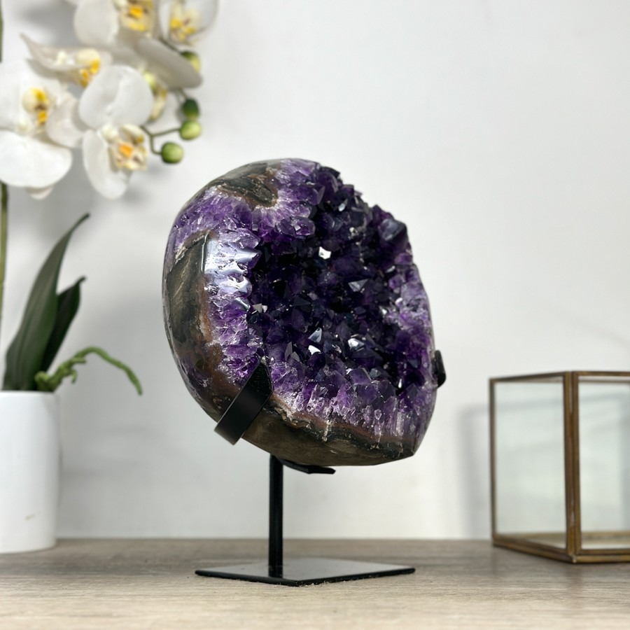 Amethyst Stone Geode with Hand Made Metallic Stand. MWS2433