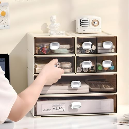 Spacious Desktop Storage Box, 2 Large Storage Drawers, 2 Large Drawers, Cream