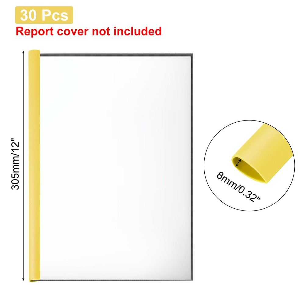 30Pcs Binding Bars, 8mm Binding Bars 50 Sheets Capacity, Yellow