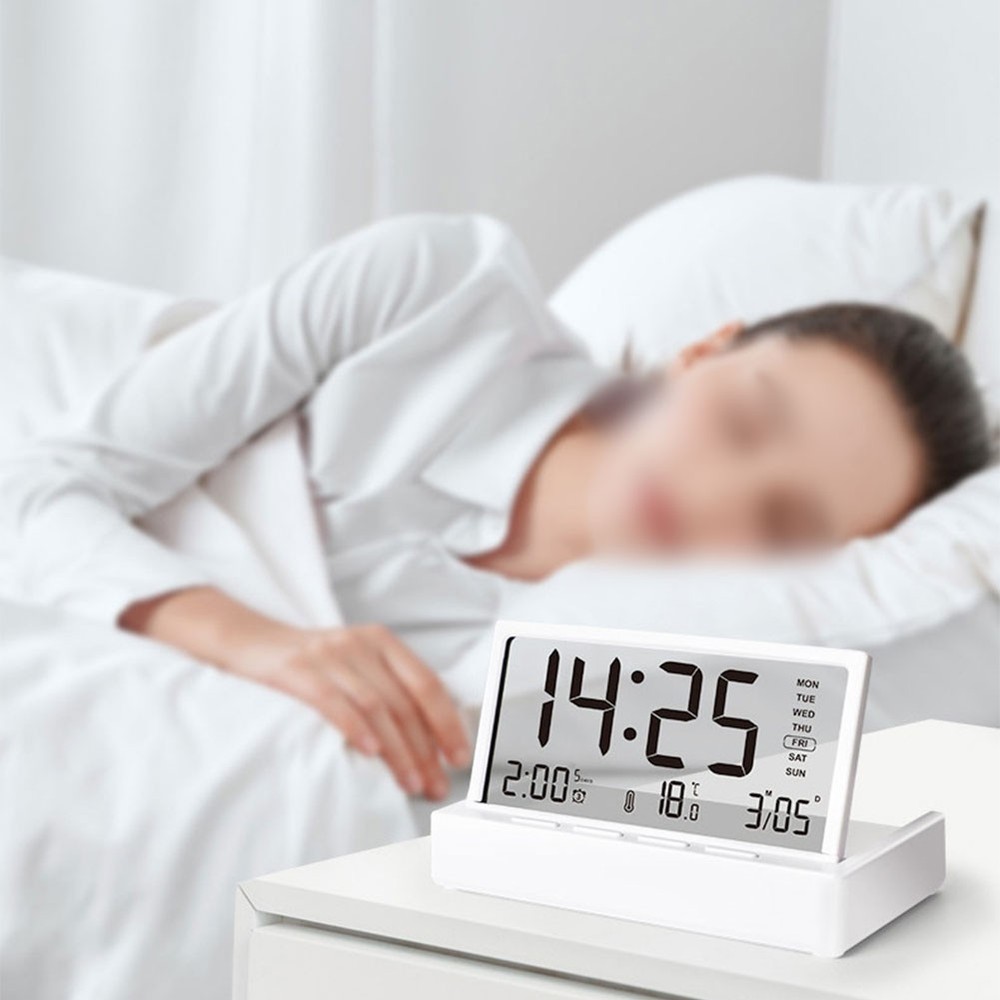 Desktop Electronic Alarm Clock with Transparent Display Temperature Date Week