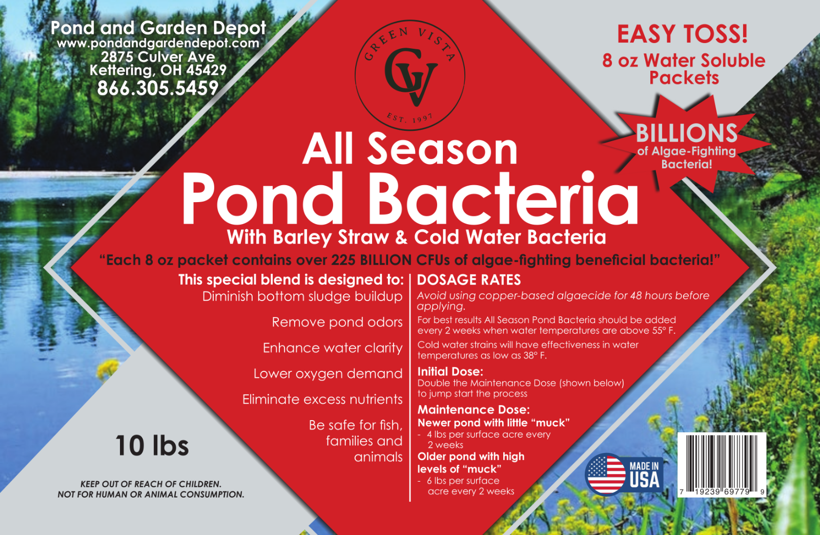 Green Vista All Season Natural Pond Beneficial Bacteria Treatment | 5 & 10 lbs