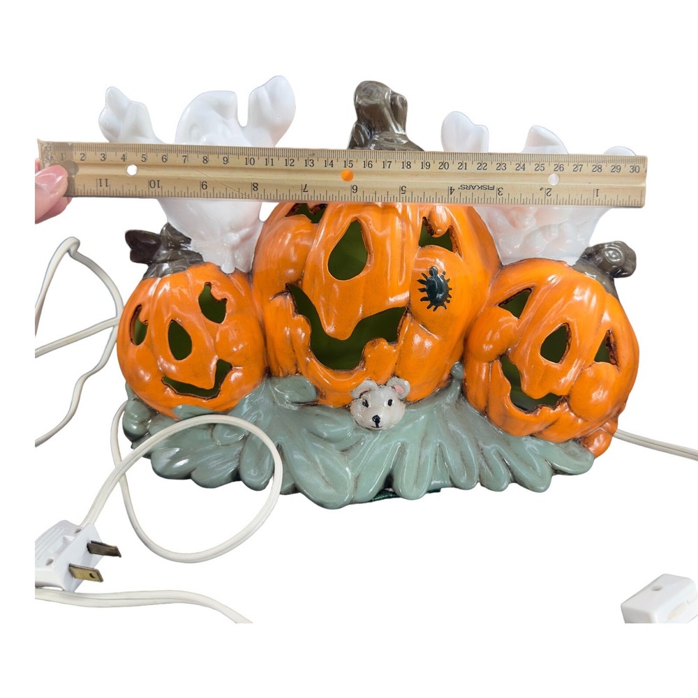 Halloween Light Up Jack O Lantern Ghosts Mouse Spider Ceramic Night Lamp Signed
