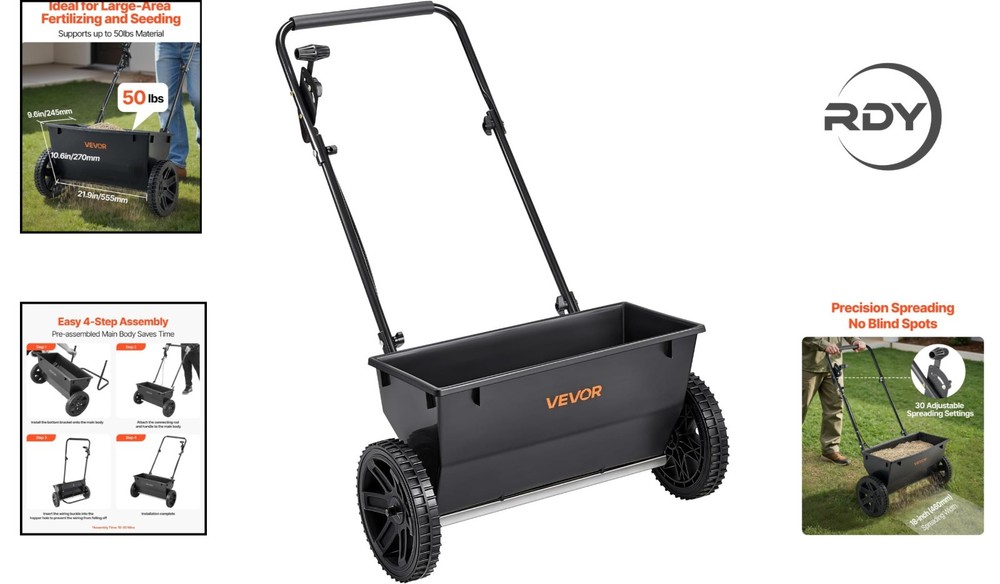 Efficient 50LB Push Spreader with Adjustable Settings - Ideal for Every Garden