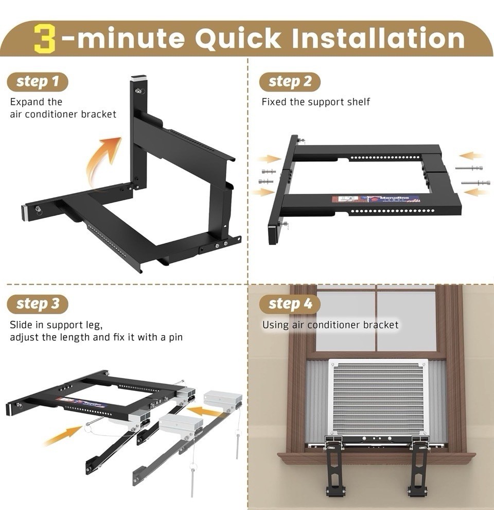 Upgraded No-Drill Window AC Bracket, Adjustable Window Air Conditioner Support
