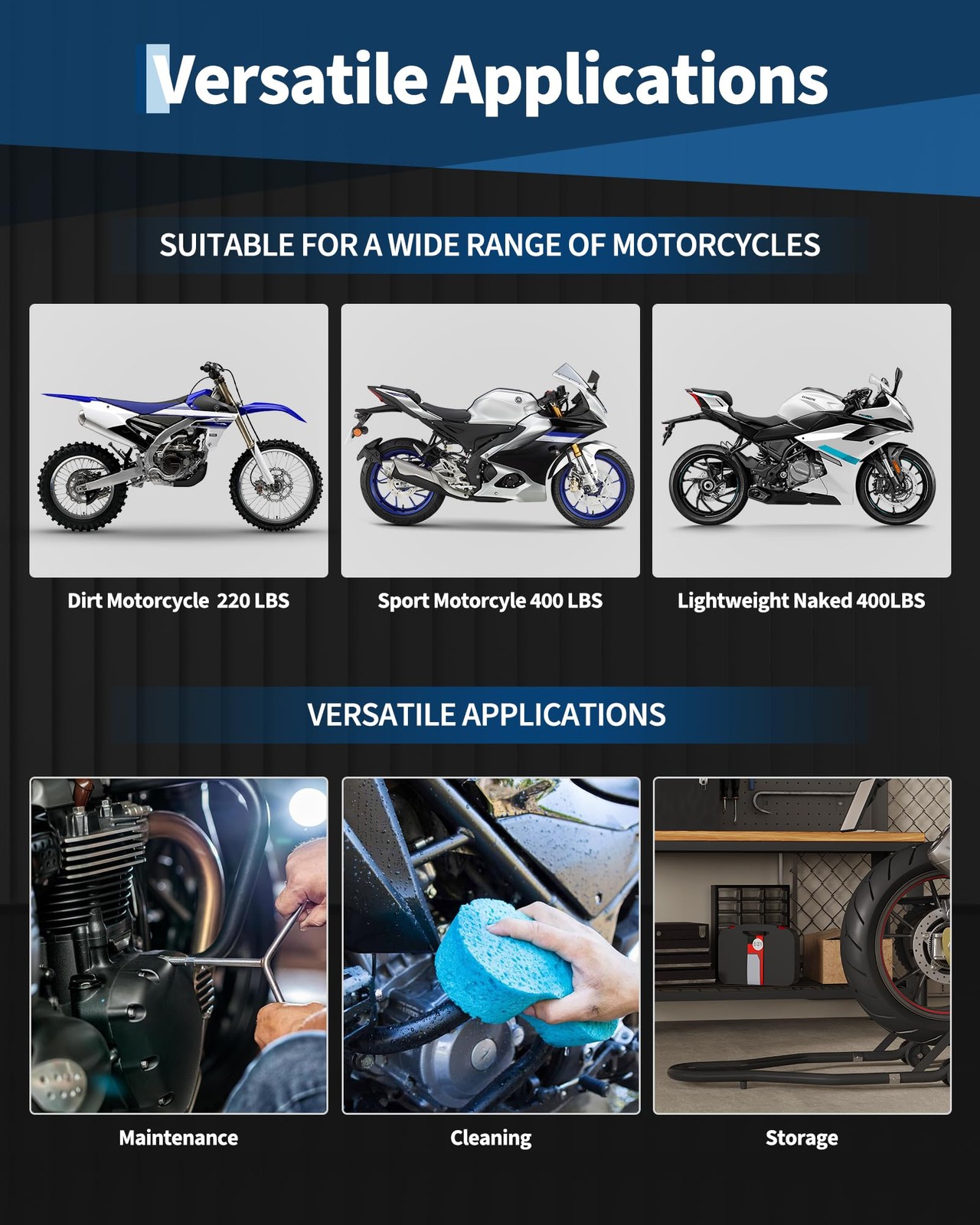 Heavy Duty Motorcycle Stand Lift 900Lbs Capacity Front & Rear Combo Stands Set