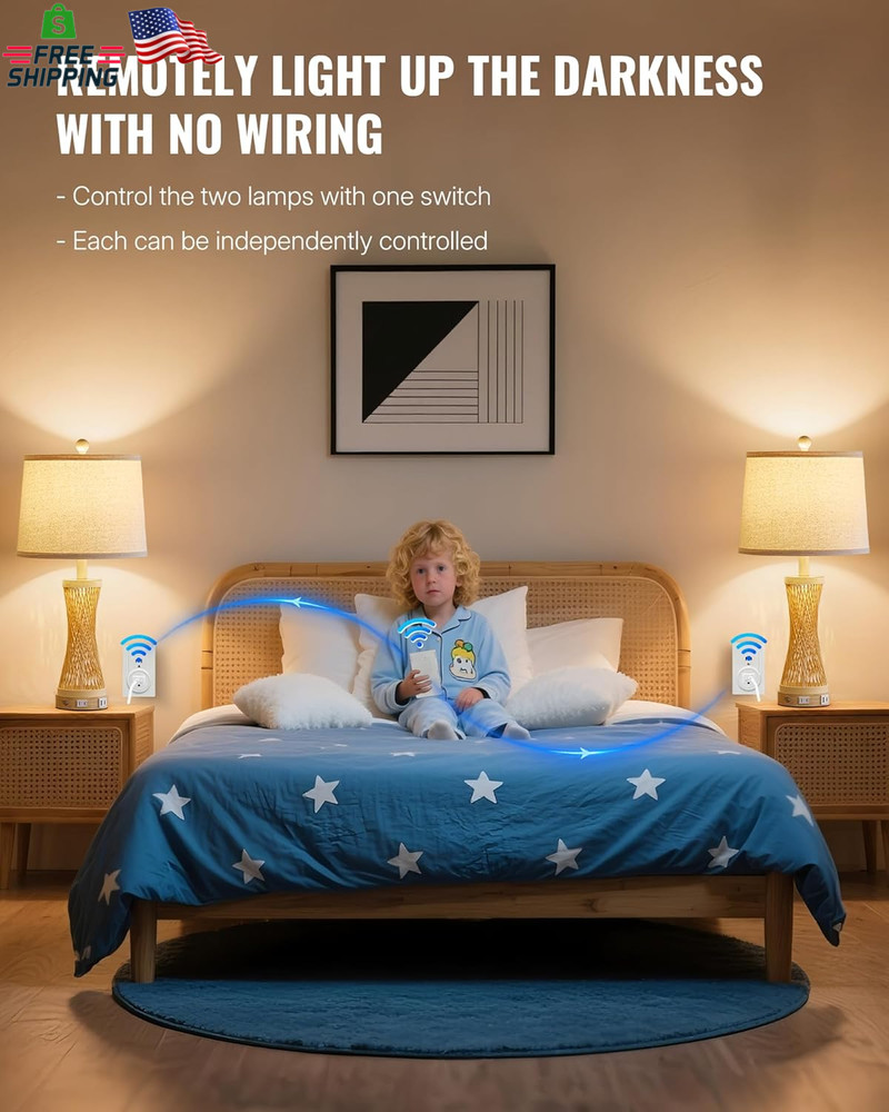 Remote Control Outlet WILAWELS Wireless Light Switch, 2 Pack Expandable and Remo