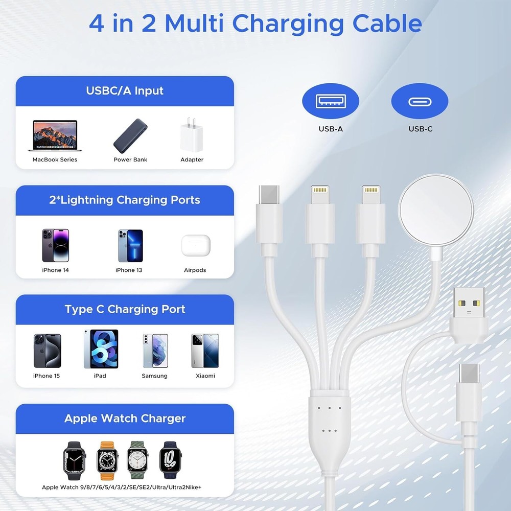 4 in 2 Fast USB Charging Cable Universal Multi-Function Cell Phone Charger Cord