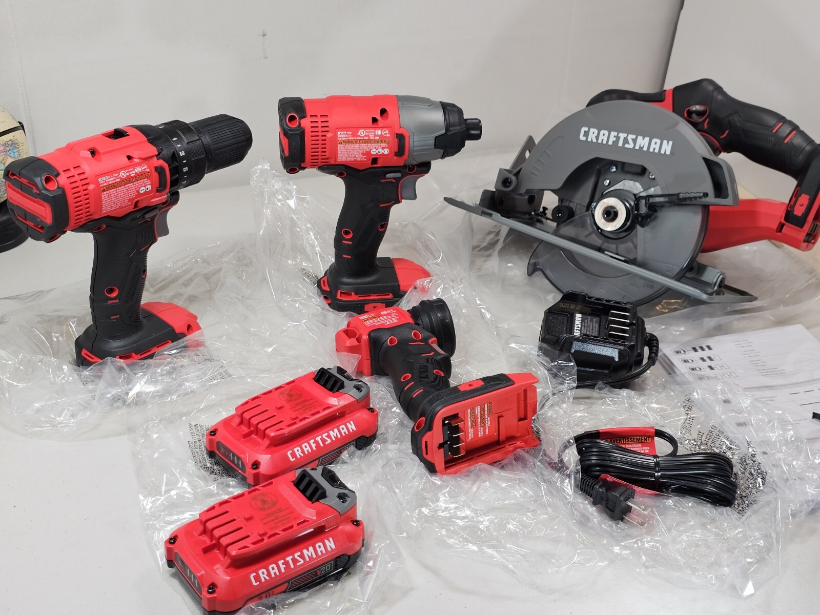 Craftsman CMCK401D2 V20 Li-Ion 4 Tool Combo Kit + (2) 2.0 AH Battery Cordless