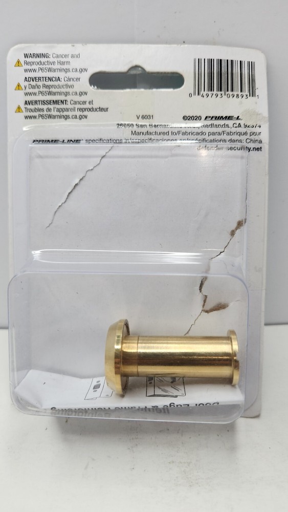 DEFENDER SECURITY U 9893 POLISHED SOLID BRASS 180° ENTRY DOOR VIEWER 9/16" BORE