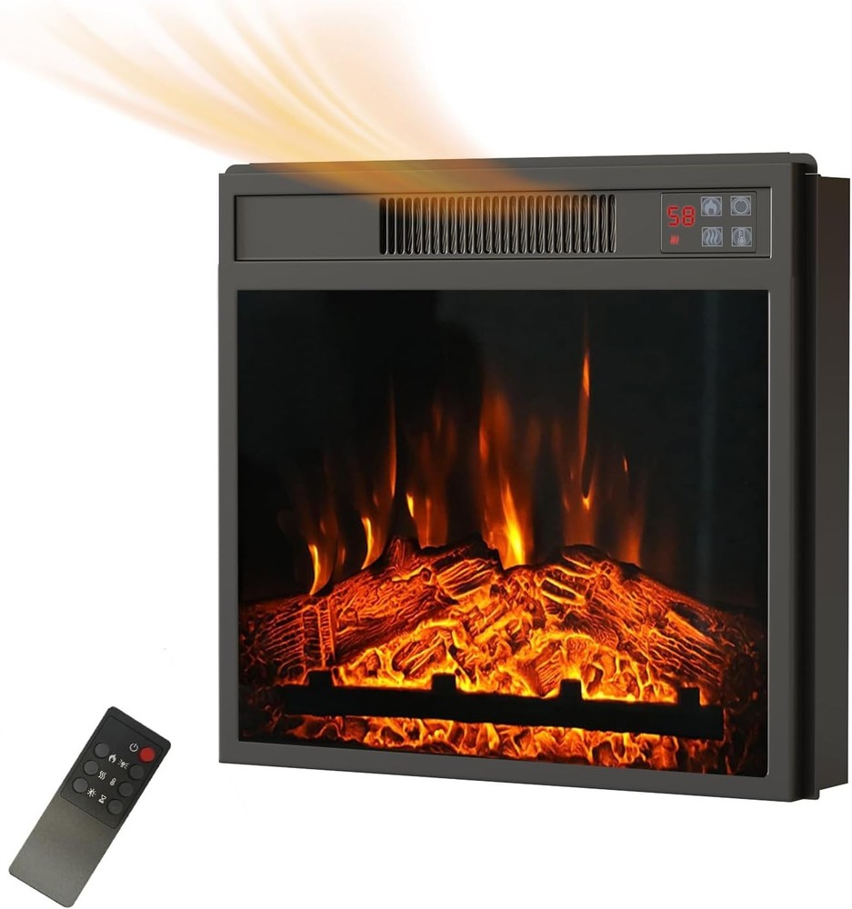 23" Electric Fireplace Insert Heater w/ Remote Adjustable Flame Timer Low Noise