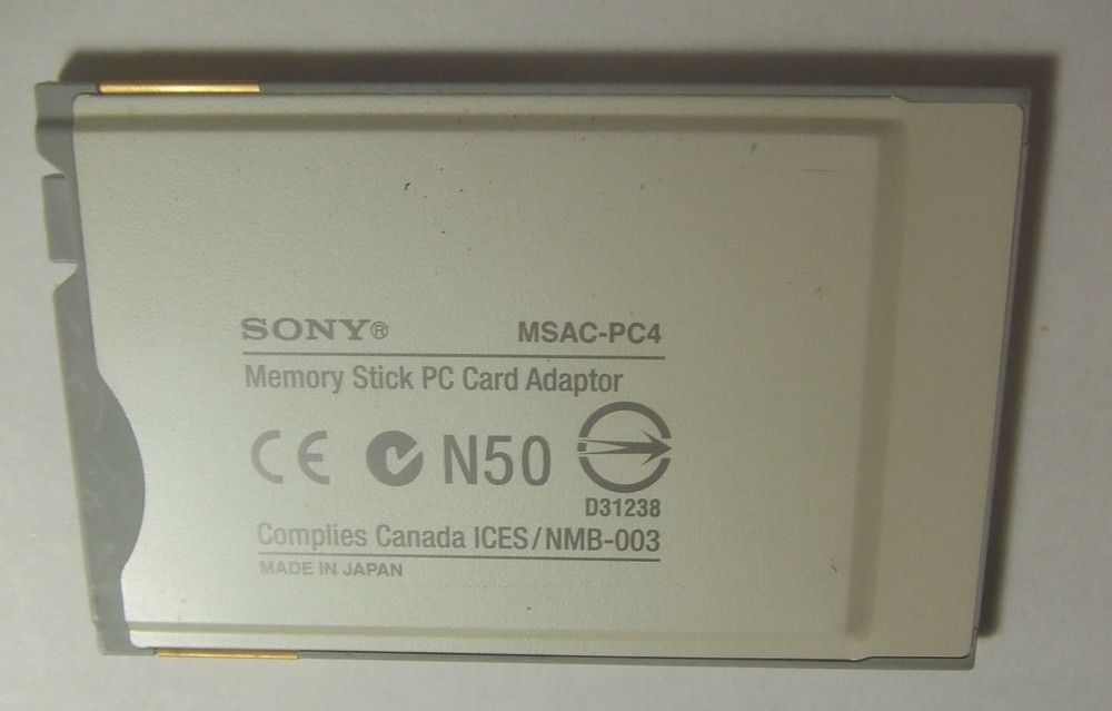 Sony Memory Stick PC Card Adapter MSAC-PC4 w. Memory stick duo adapter